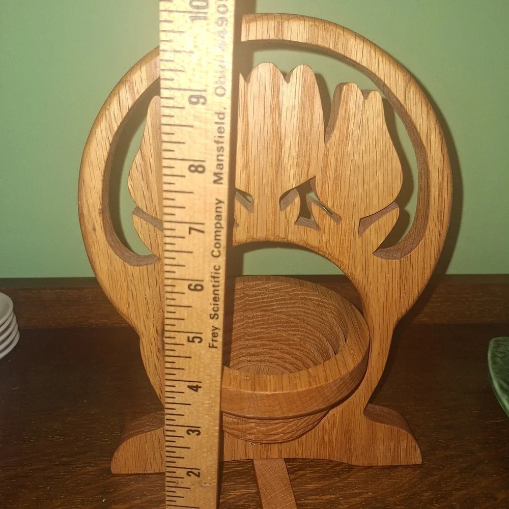 Carved Wood Tulips Collapsible Bowl Flower Basket Folds Flat Country Dutch